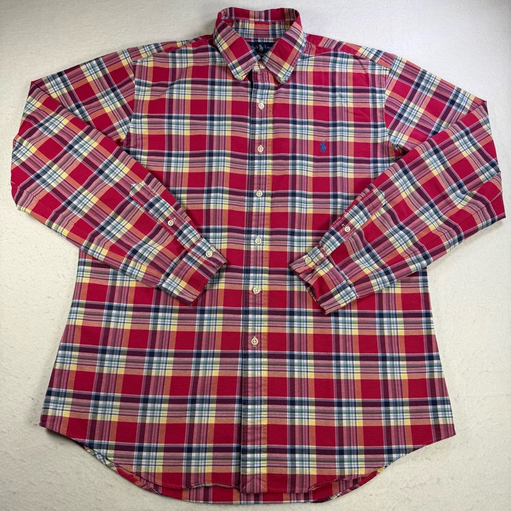 Ralph Lauren Men’s L Custom Fit Pink Multicolor Plaid Shirt 100% Cotton‎ - Picture 4 of 13